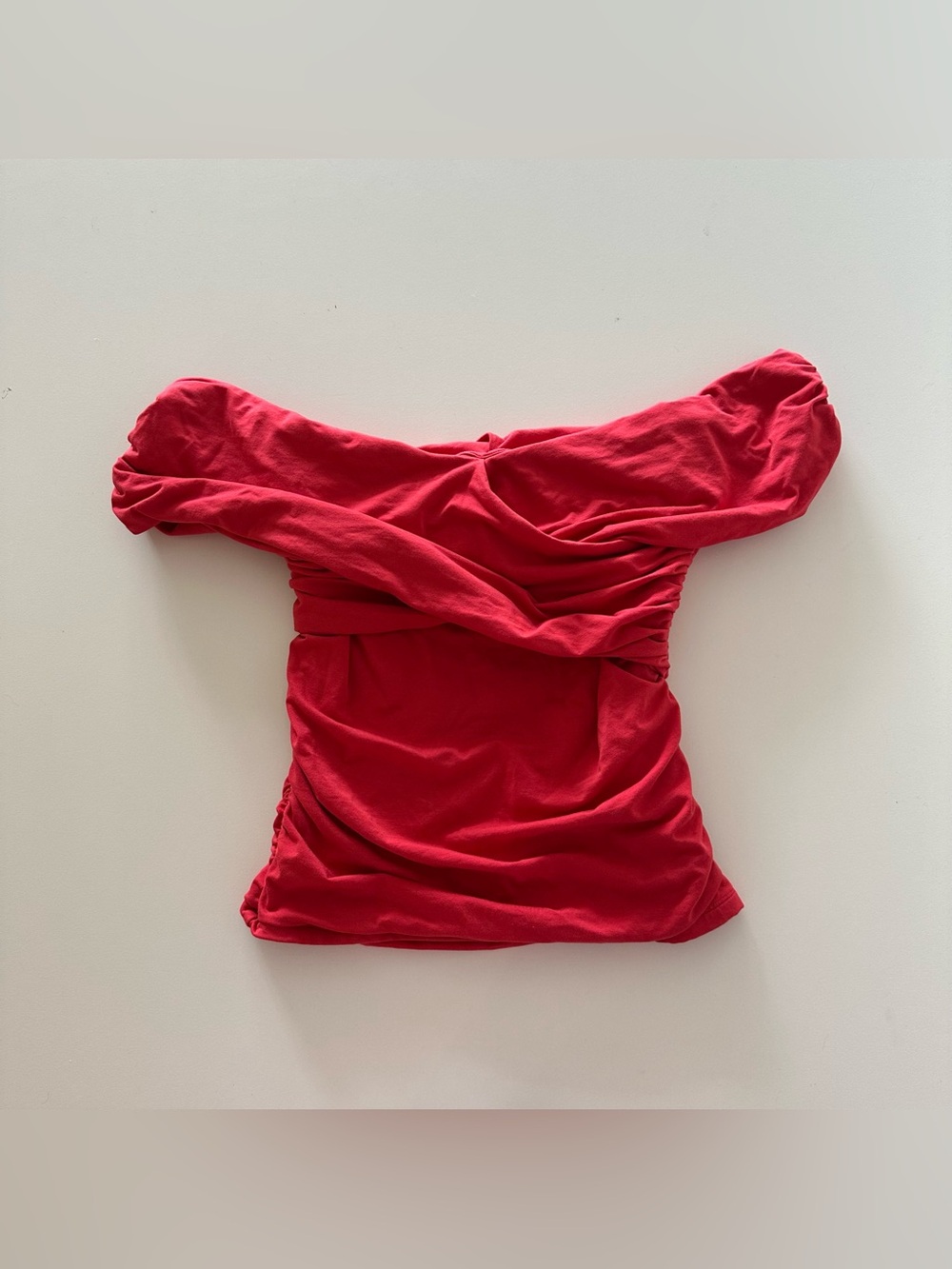 Abercrombie & Fitch Ruched Off Shoulder Coral Red Modal M Stretch